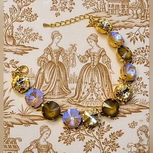 Vintage Champagne W/ Large Premium Crystals In 18k Plated Tennis Bracelet